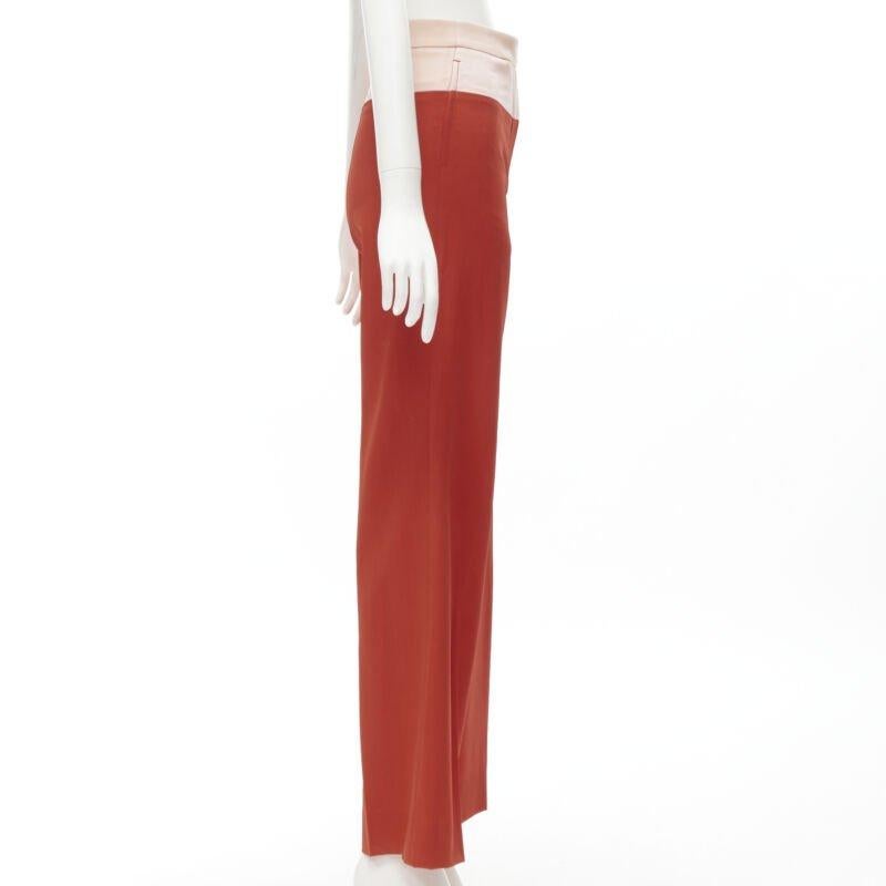 BOTTEGA VENETA 100% wool nude beige red colorblocked wide leg pants IT38 XS In Excellent Condition For Sale In Hong Kong, NT