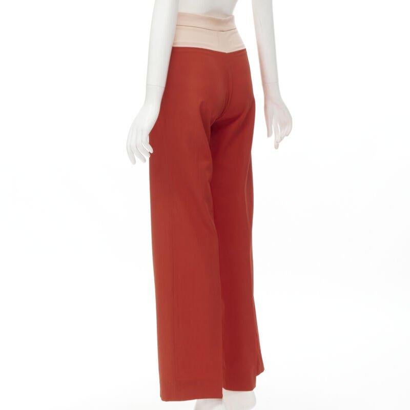 BOTTEGA VENETA 100% wool nude beige red colorblocked wide leg pants IT38 XS For Sale 1