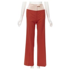 BOTTEGA VENETA 100% wool nude beige red colorblocked wide leg pants IT38 XS