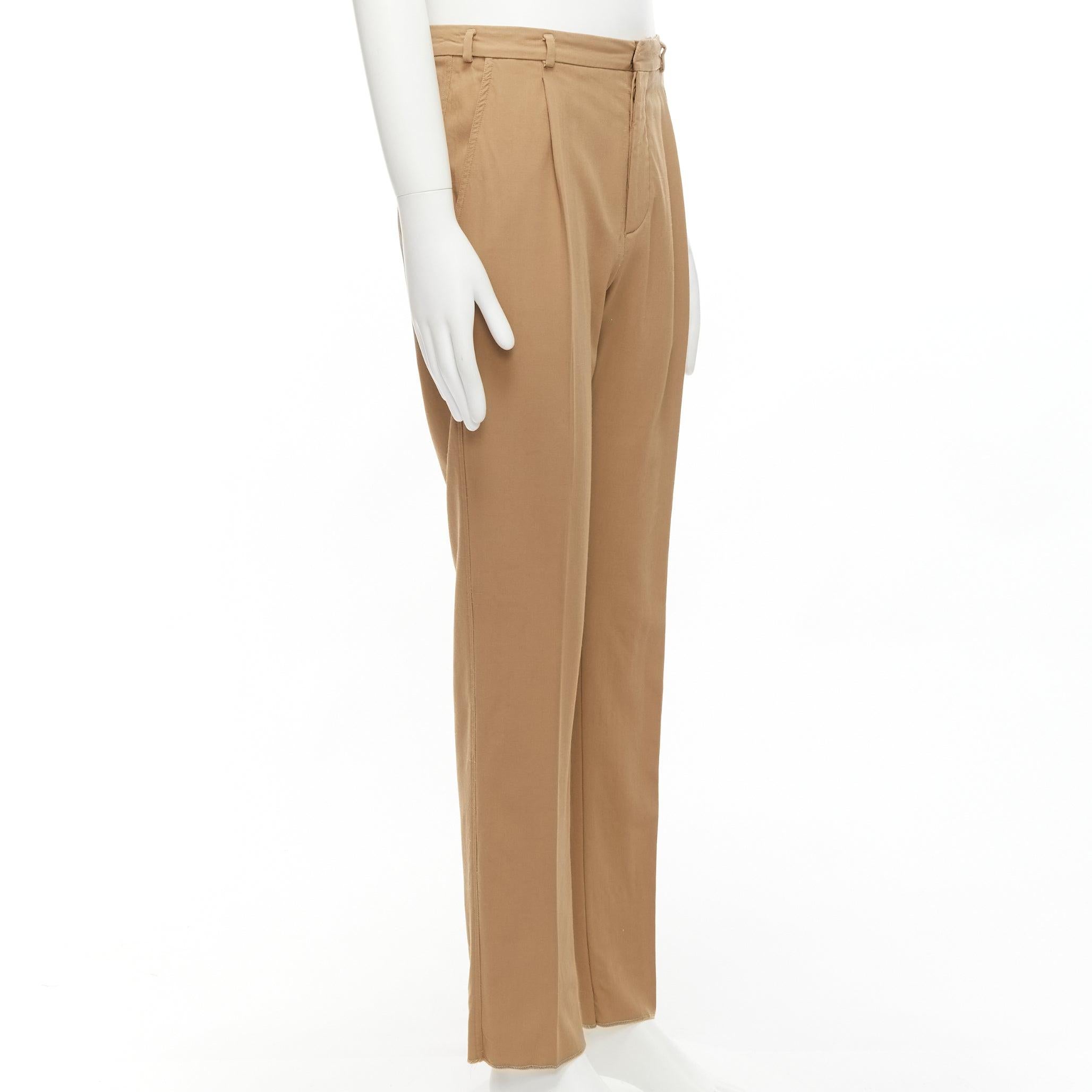 Marrone Bottega Veneta 100% lana marrone tan cotone foderato pantaloni plissettati IT48 M in vendita