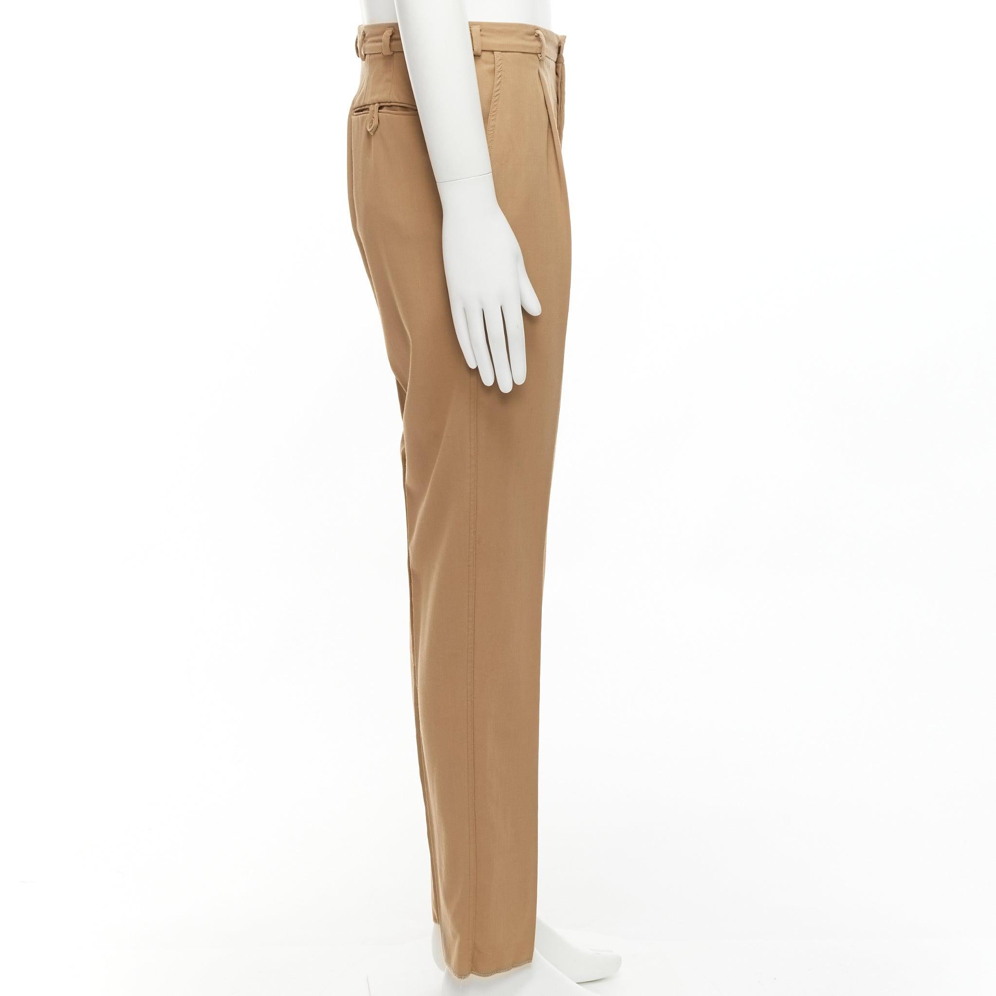 Men's BOTTEGA VENETA 100% wool tan brown cotton lined pleated front pants IT48 M For Sale