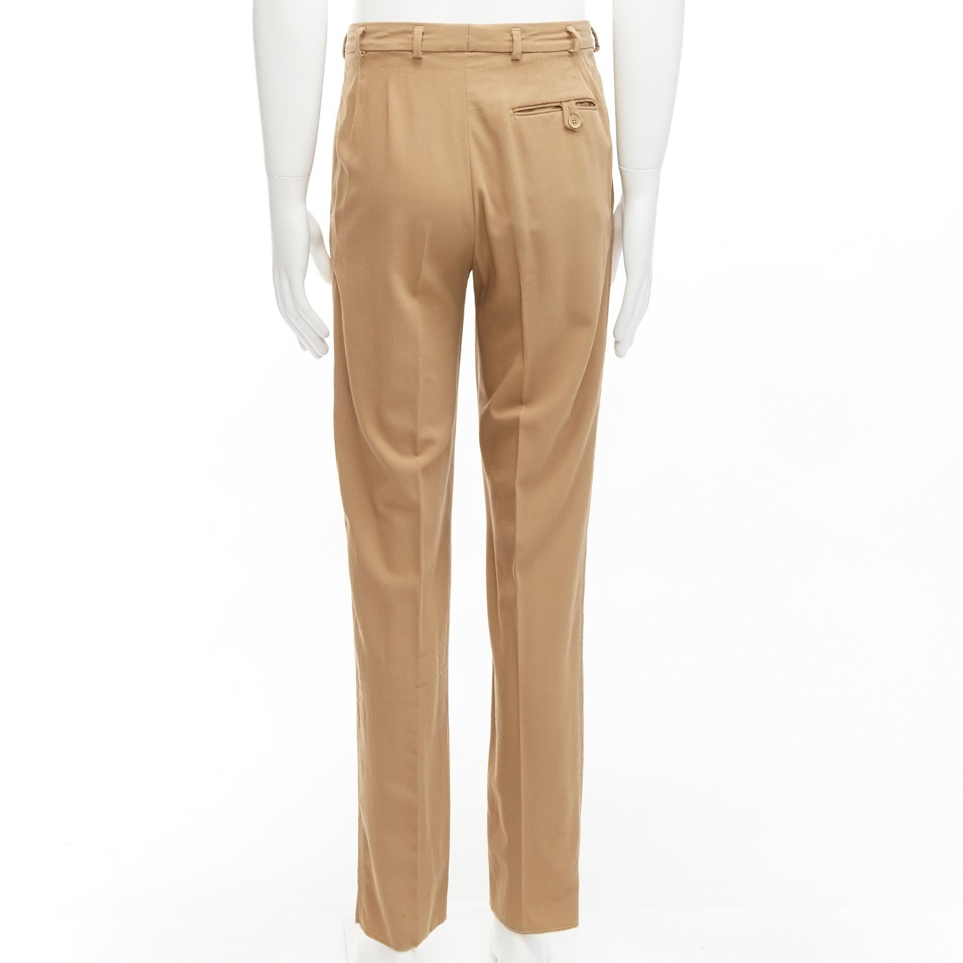 Uomo Bottega Veneta 100% lana marrone tan cotone foderato pantaloni plissettati IT48 M in vendita