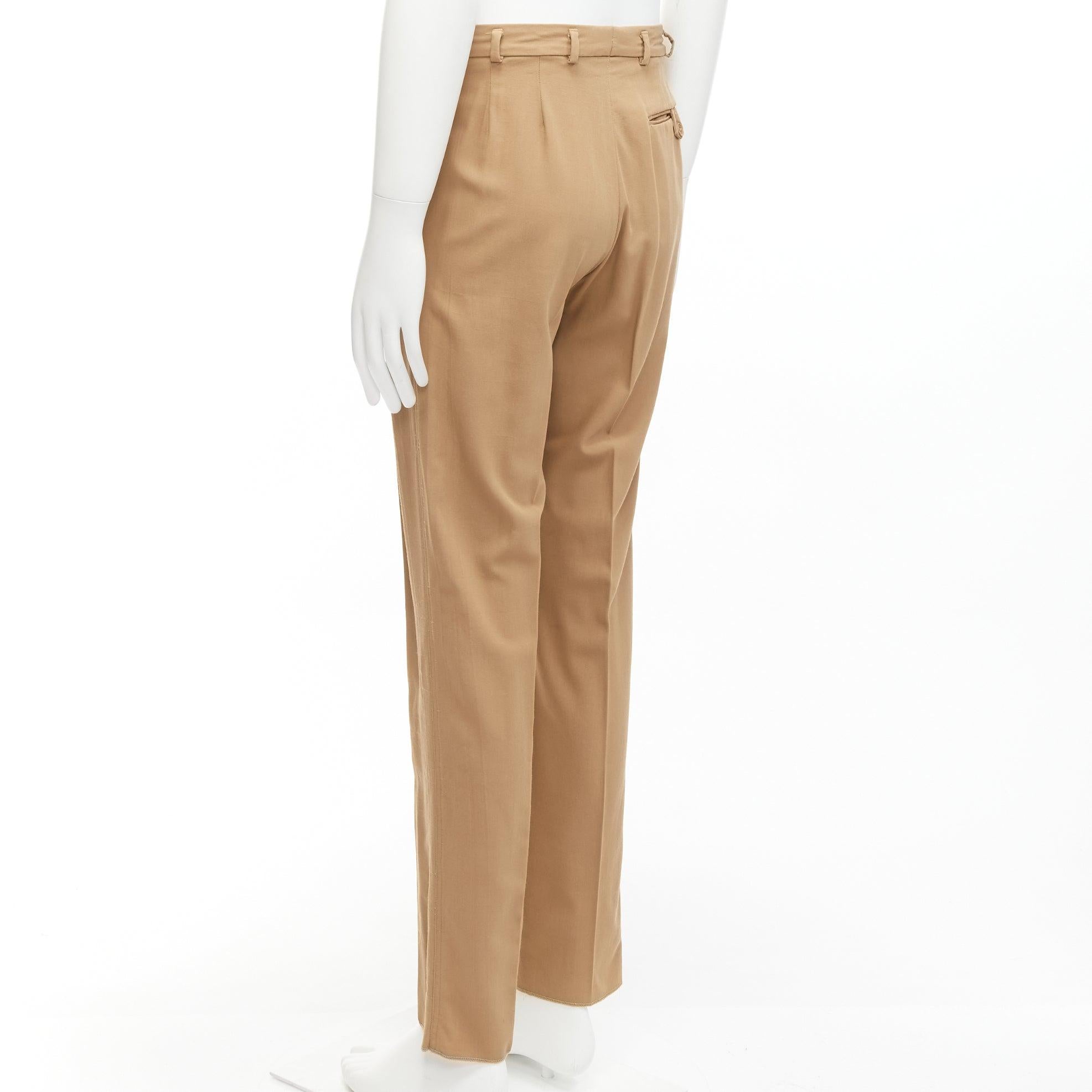 Bottega Veneta 100% lana marrone tan cotone foderato pantaloni plissettati IT48 M in vendita 1