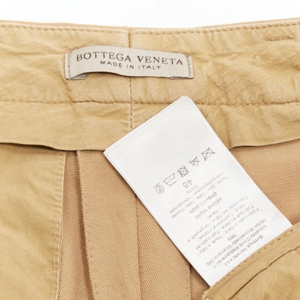 Bottega Veneta 100% lana marrone tan cotone foderato pantaloni plissettati IT48 M in vendita 3