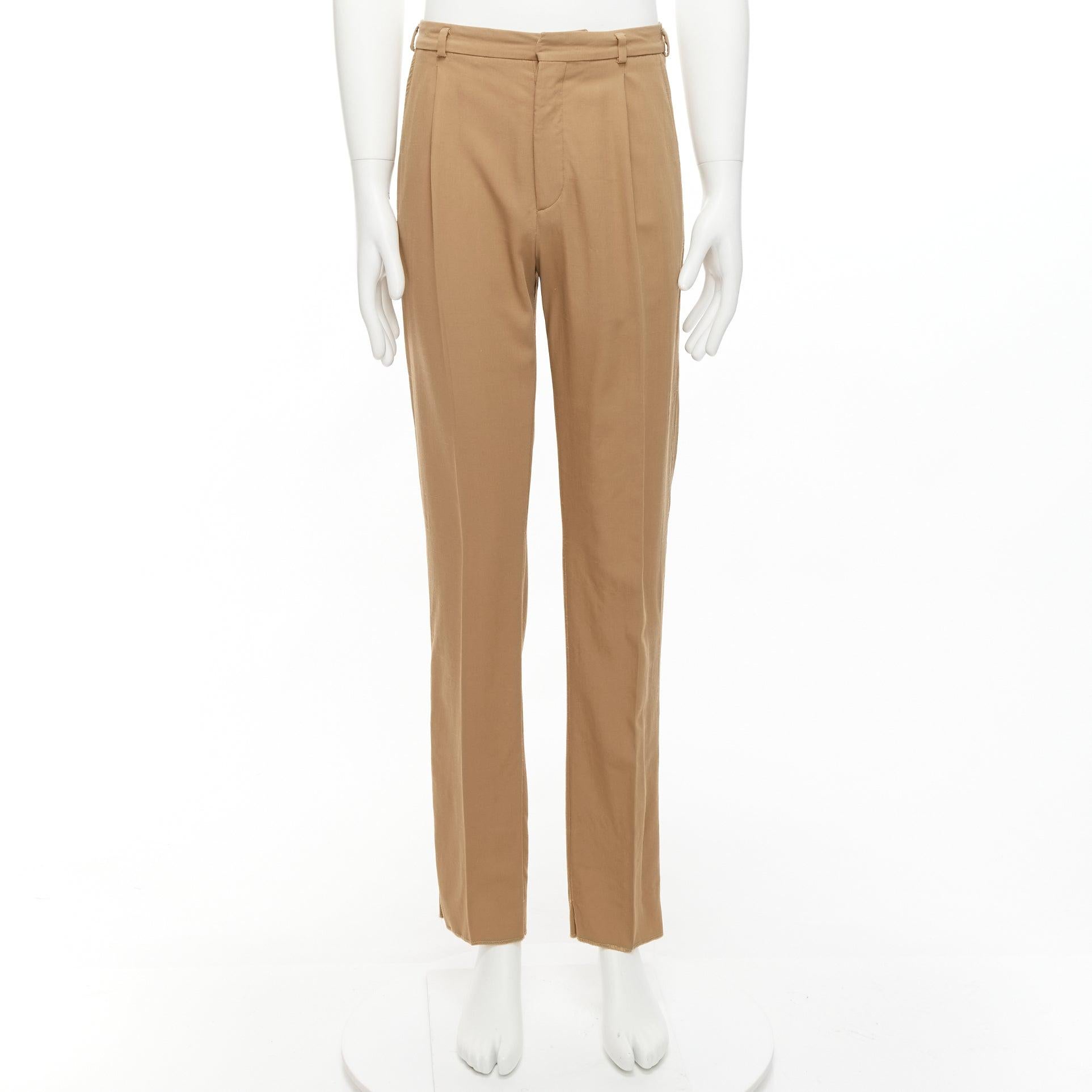 Bottega Veneta 100% lana marrone tan cotone foderato pantaloni plissettati IT48 M in vendita 4