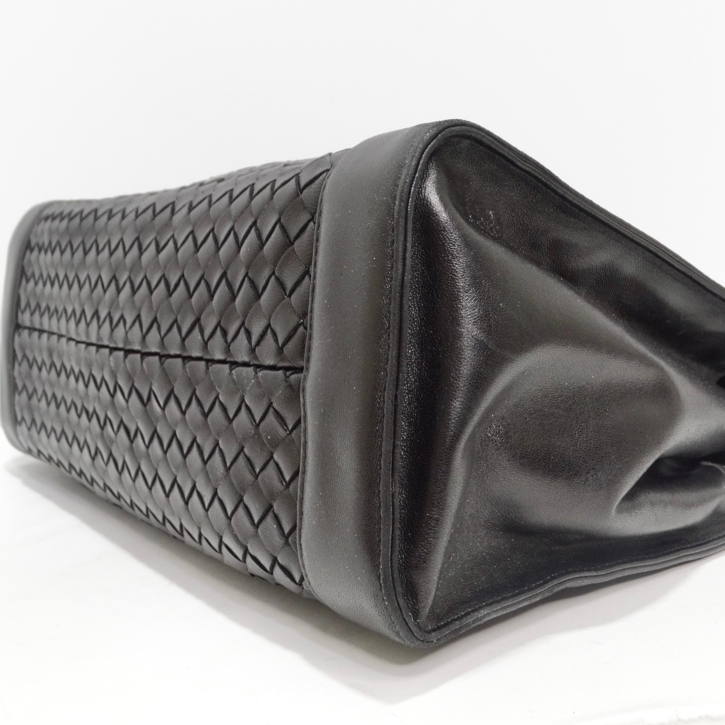 Bottega Veneta 1980s Black Leather Woven Handbag 6