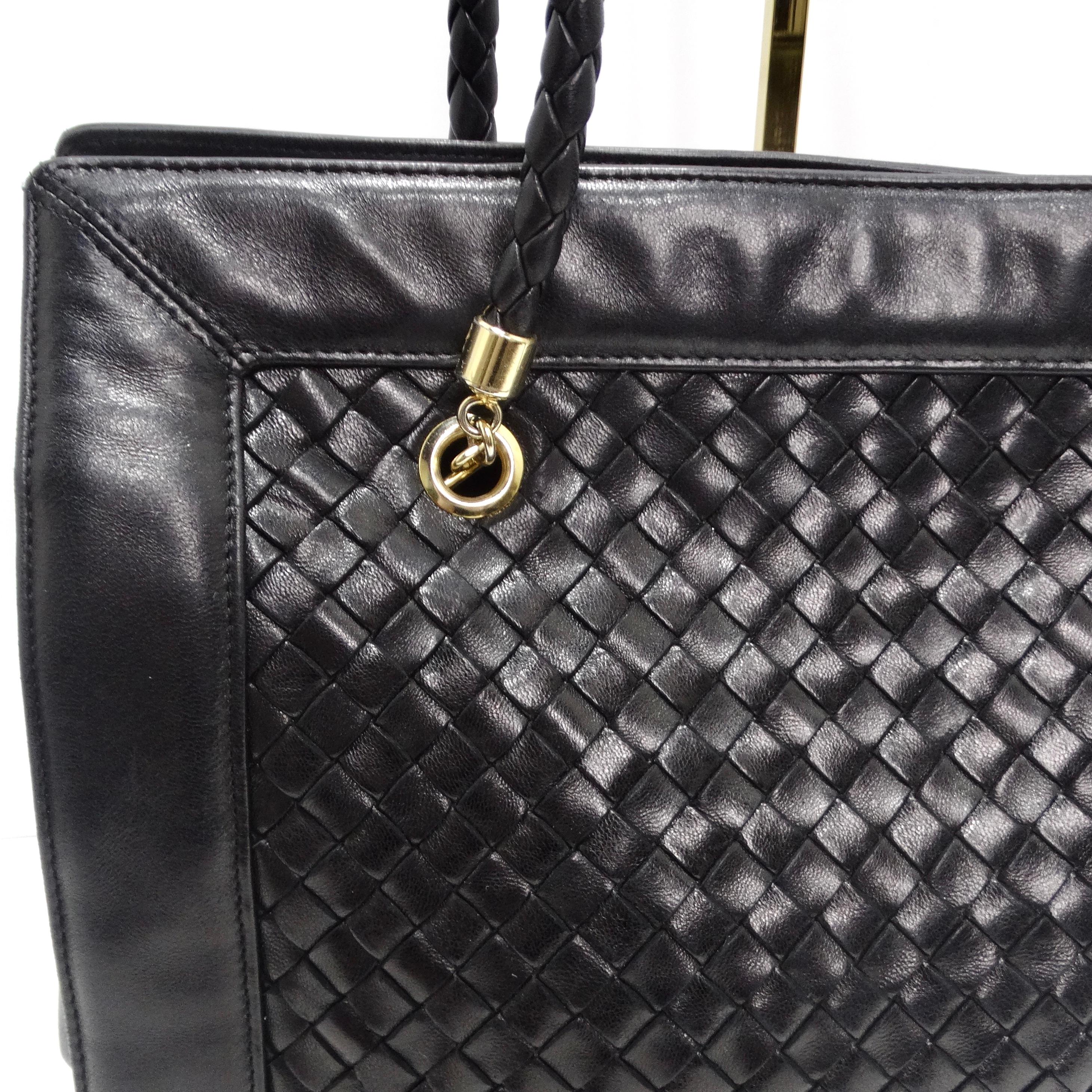 Women's or Men's Bottega Veneta 1980s Black Leather Woven Handbag
