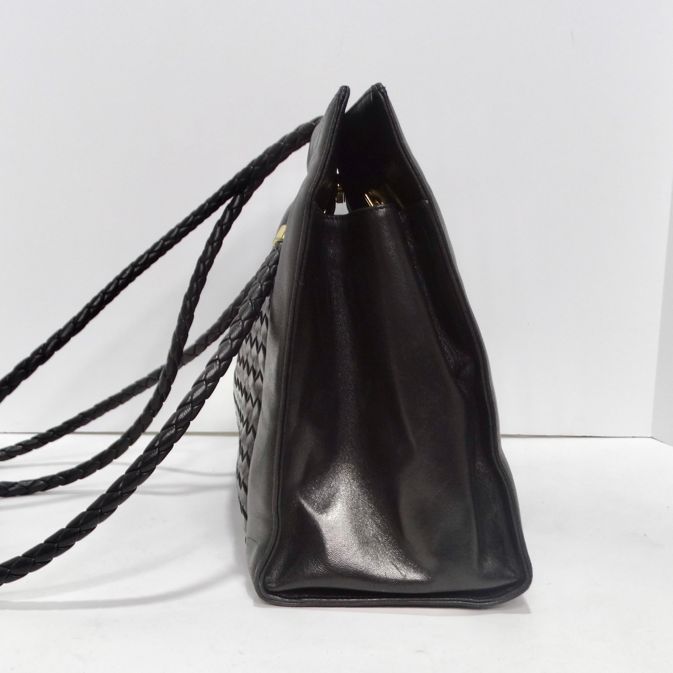 Bottega Veneta 1980s Black Leather Woven Handbag 2