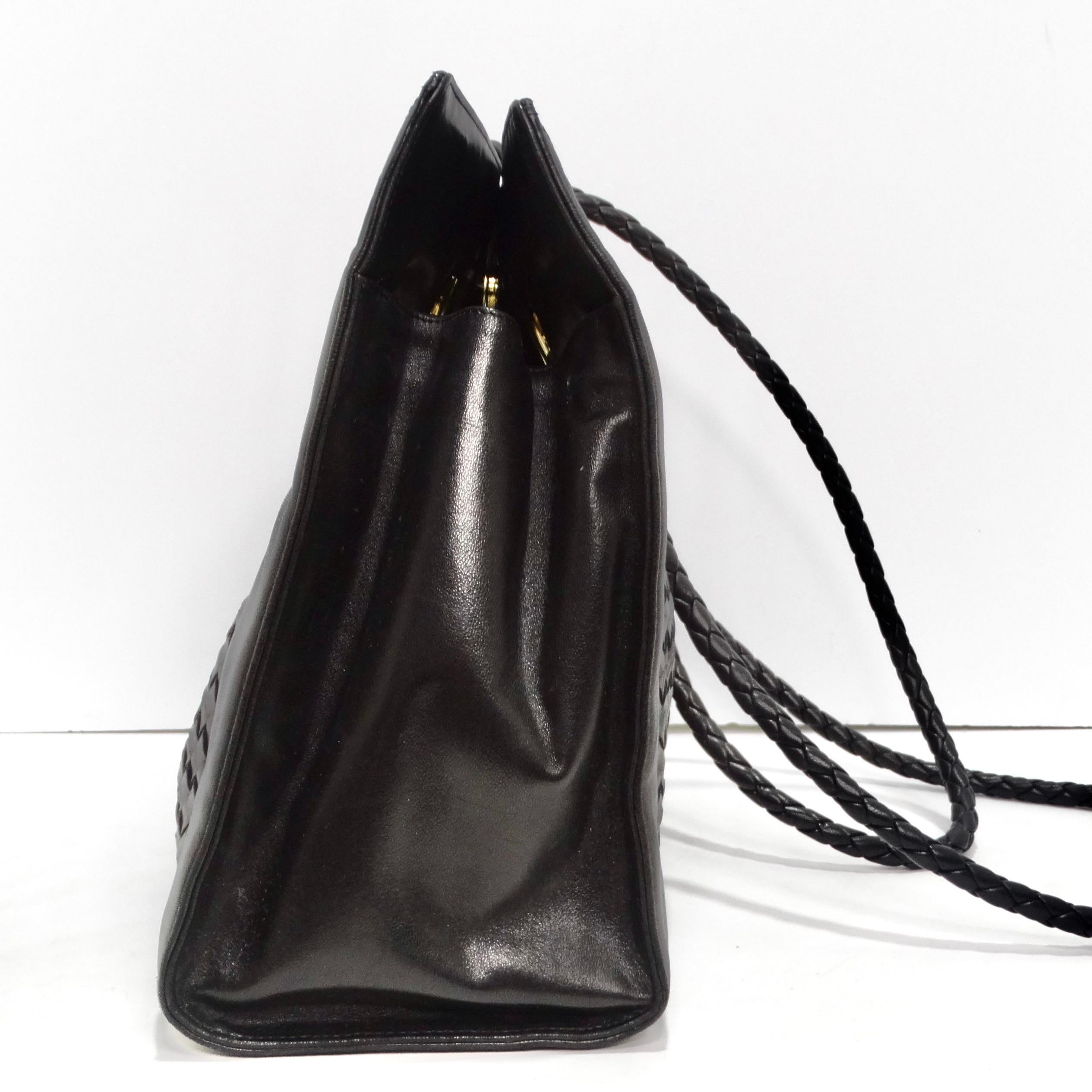 Bottega Veneta 1980s Black Leather Woven Handbag 3