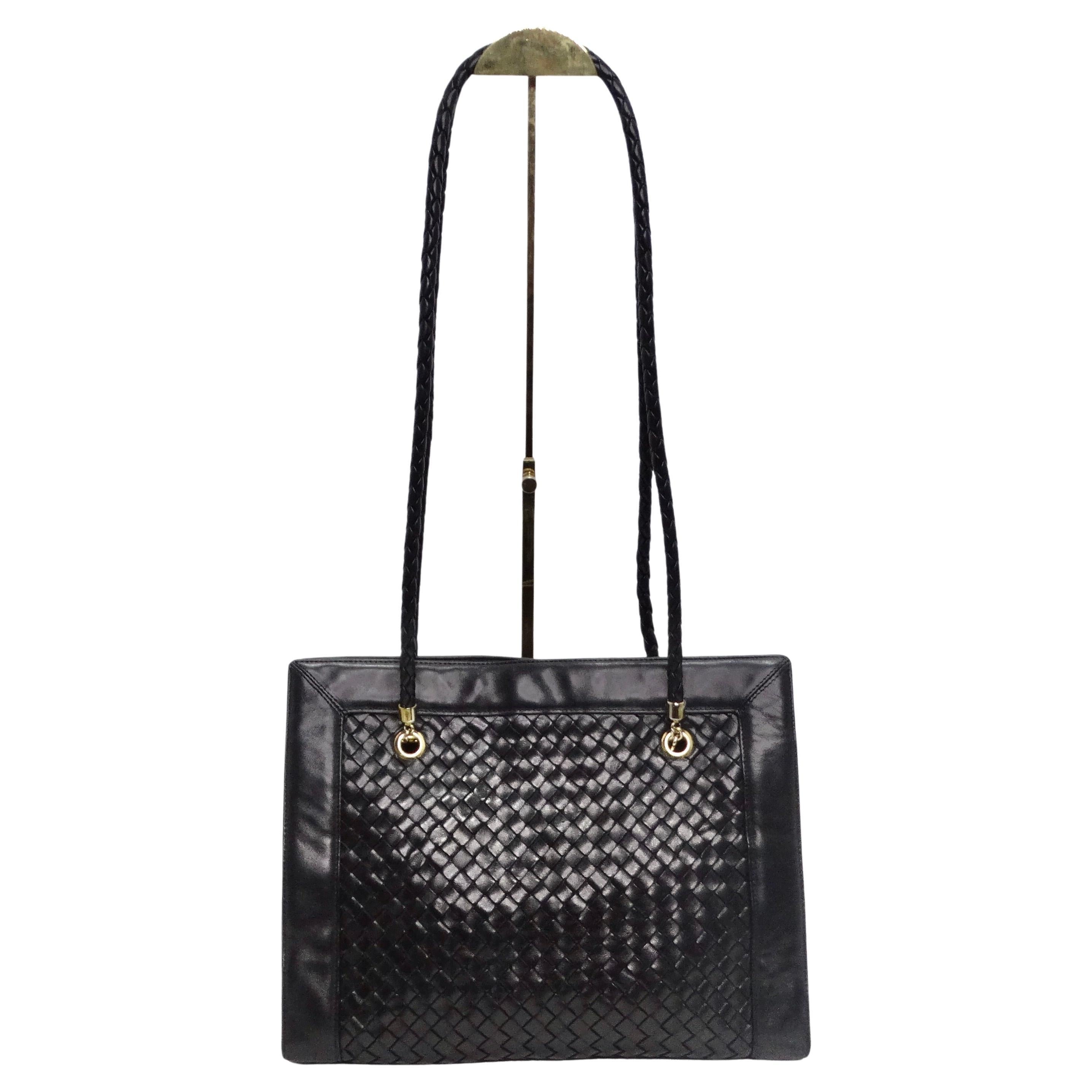 Bottega Veneta 1980s Black Leather Woven Handbag