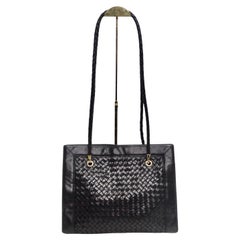 Bottega Veneta 1980s Black Leather Woven Handbag