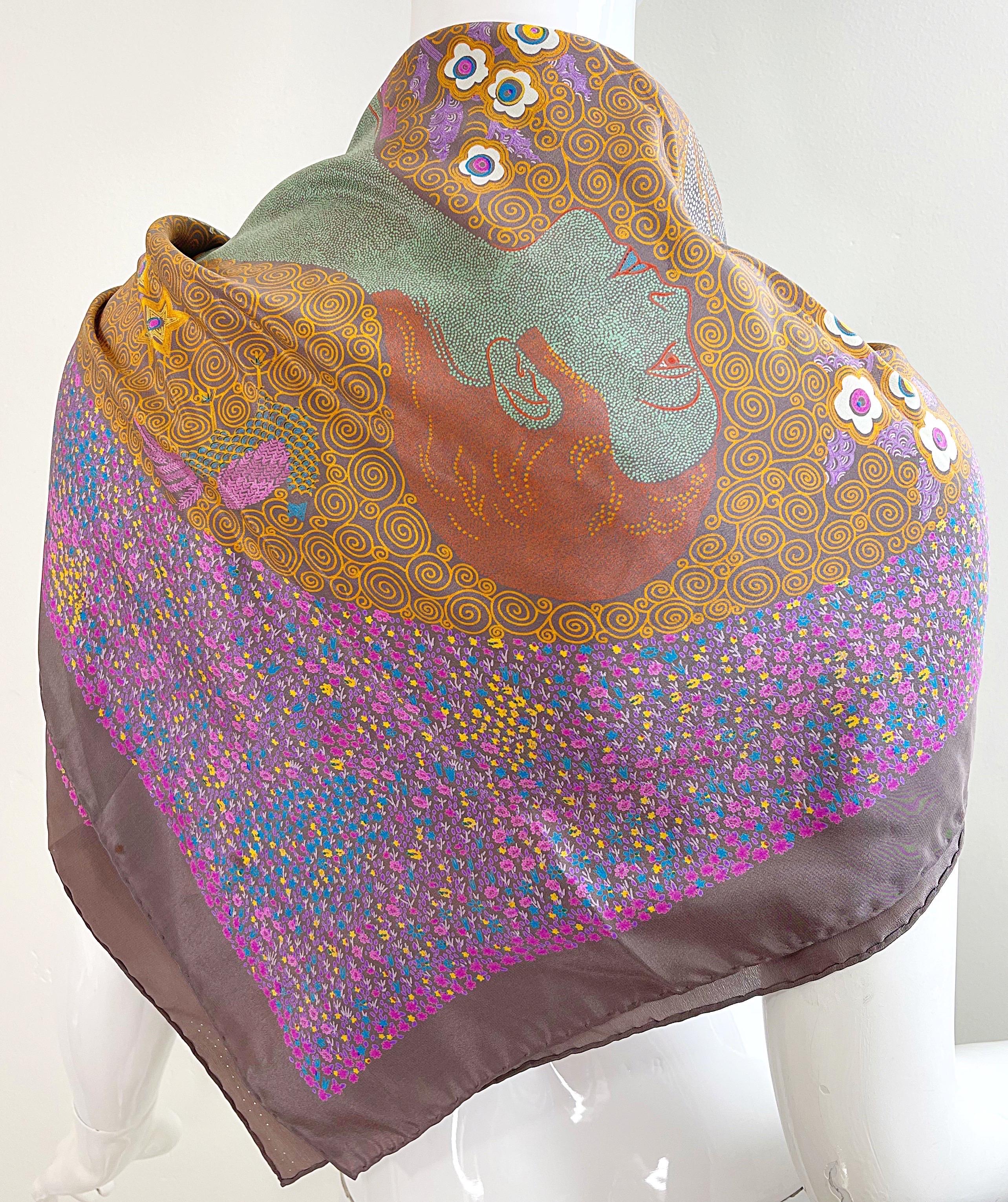 Bottega Veneta 1980s Klimt Inspired Vintage Silk Figurine 80s Scarf Shawl Wrap For Sale 6