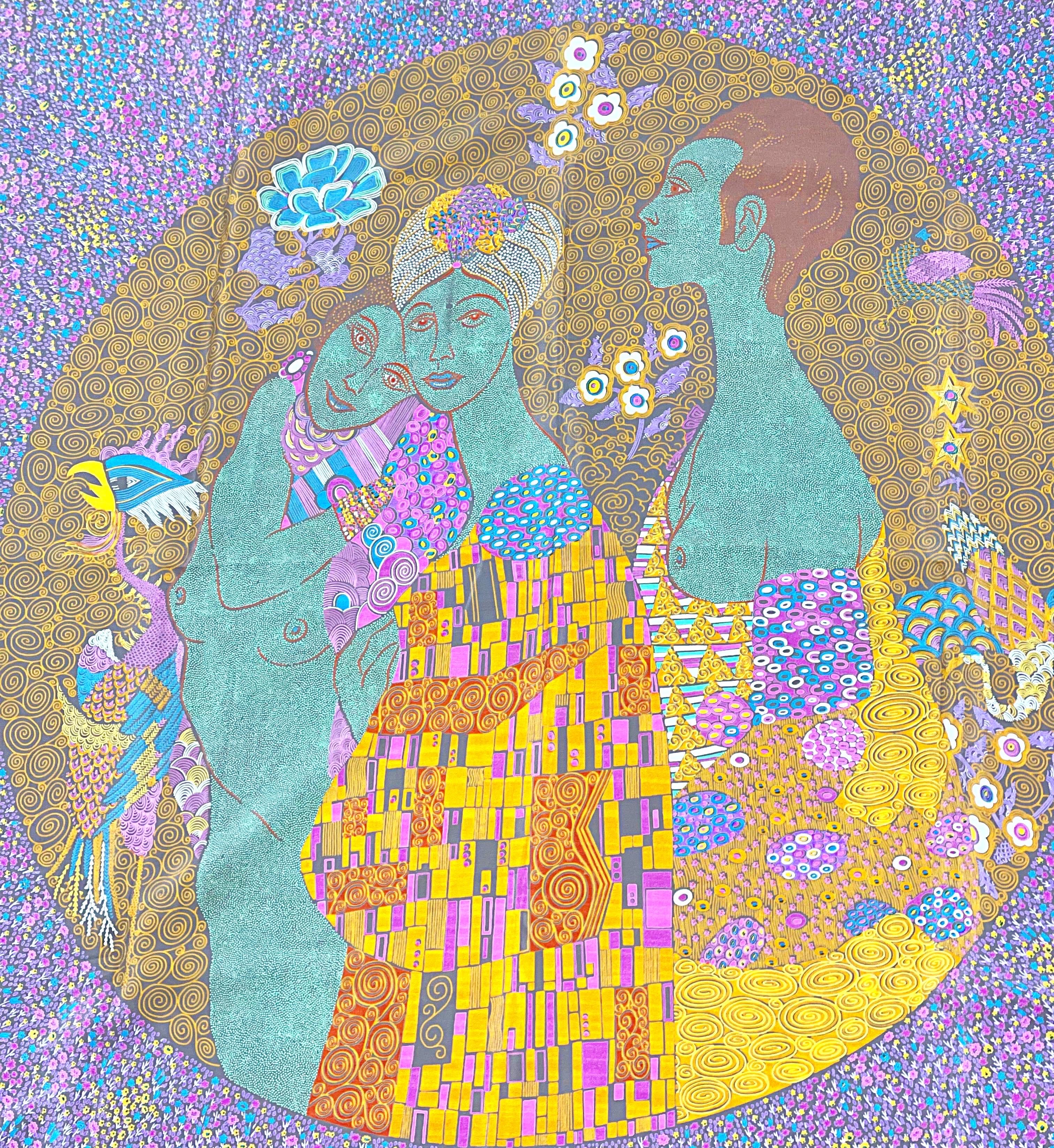 Bottega Veneta 1980s Klimt Inspired Vintage Silk Figurine 80s Scarf Shawl Wrap For Sale 9