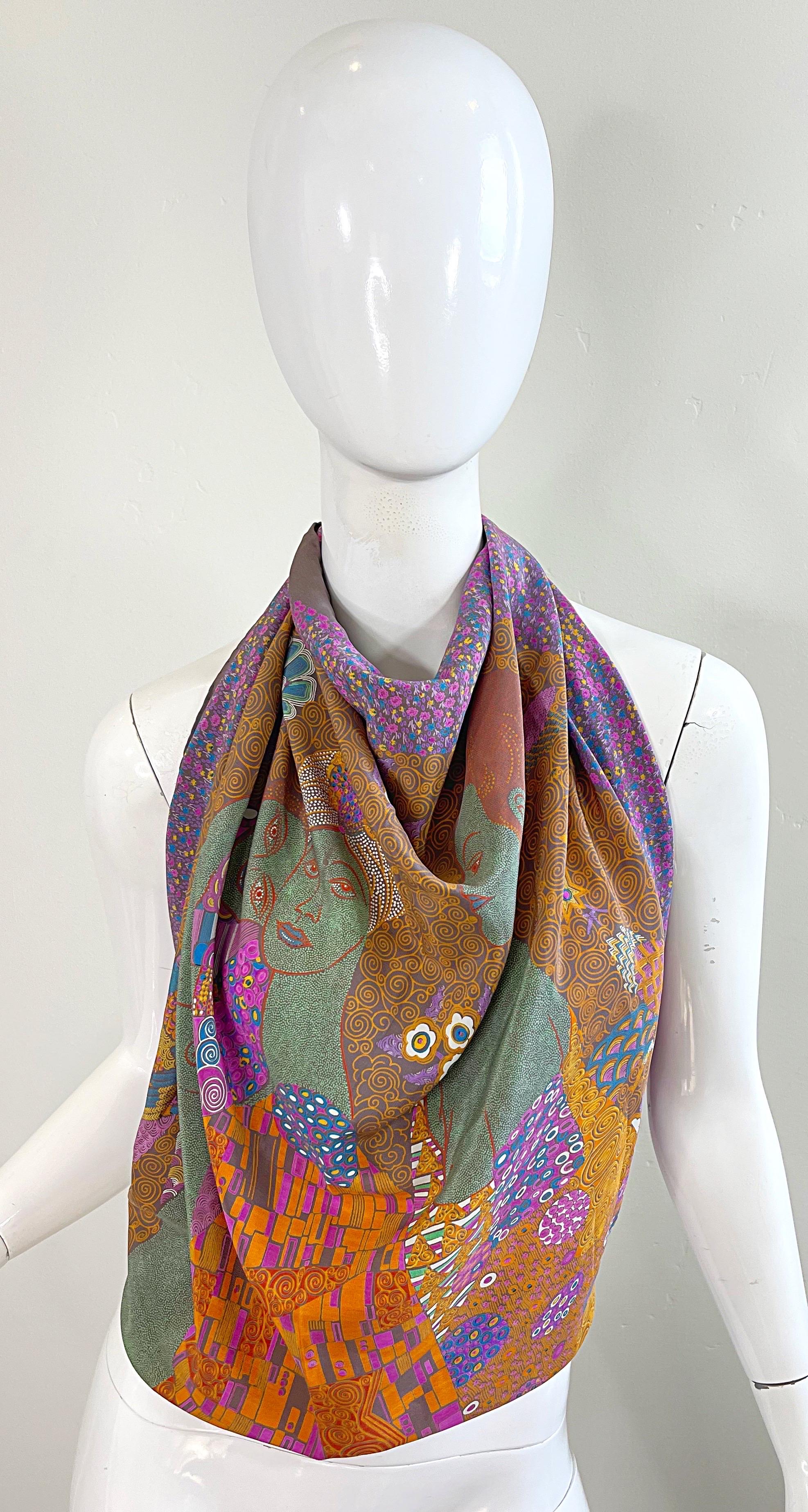 Bottega Veneta 1980s Klimt Inspired Vintage Silk Figurine 80s Scarf Shawl Wrap For Sale 11