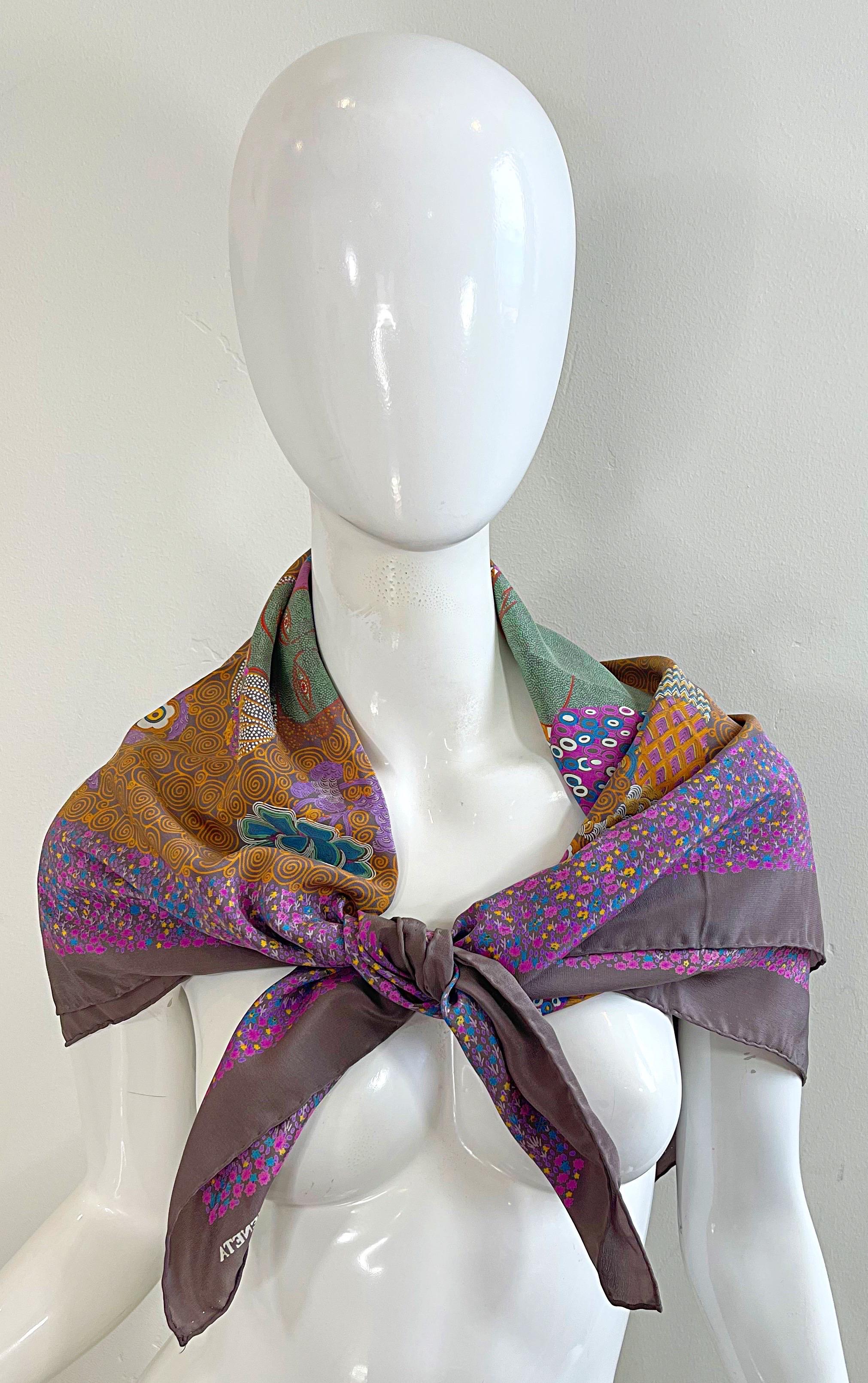 Bottega Veneta 1980s Klimt Inspired Vintage Silk Figurine 80s Scarf Shawl Wrap For Sale 14