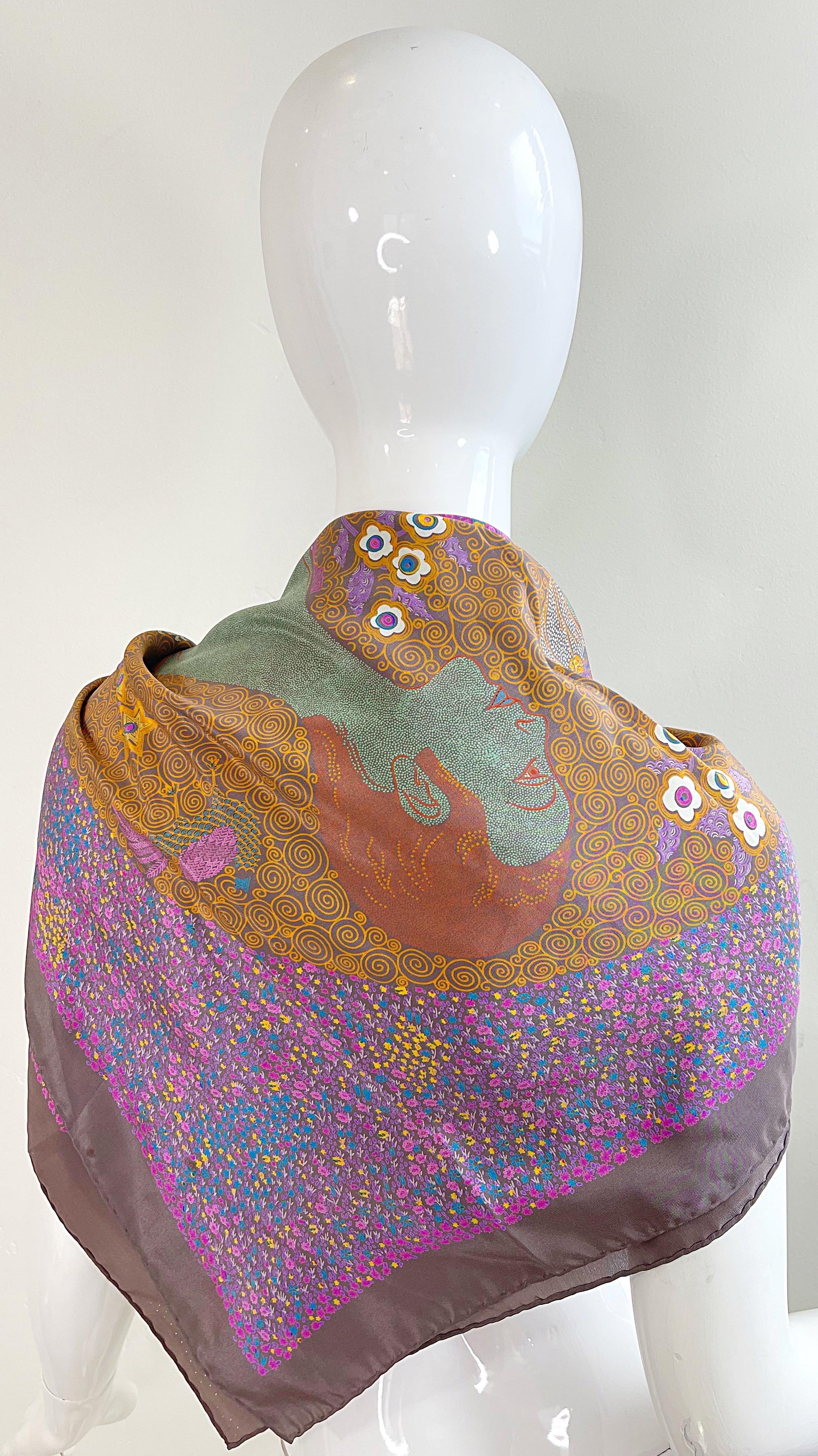 Bottega Veneta 1980s Klimt Inspired Vintage Silk Figurine 80s Scarf Shawl Wrap For Sale 15
