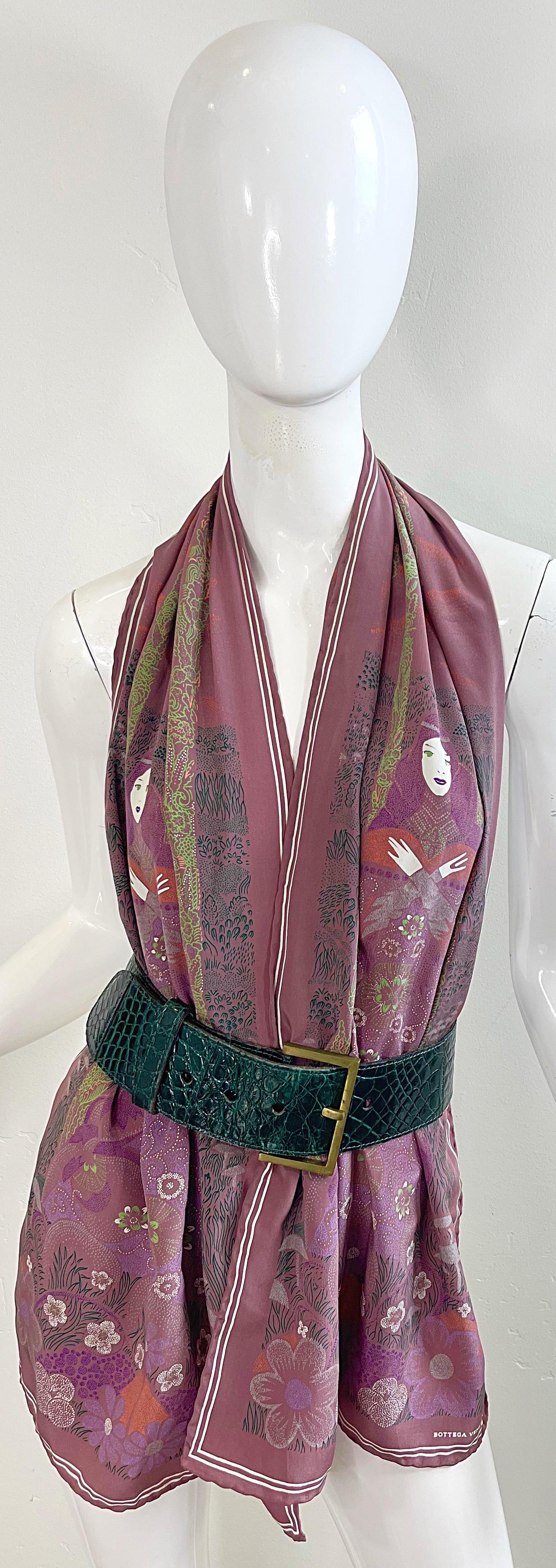 Bottega Veneta 1981 Klimt inspired Vintage 1980s Boho 80s Silk Scarf Top In Excellent Condition For Sale In San Diego, CA