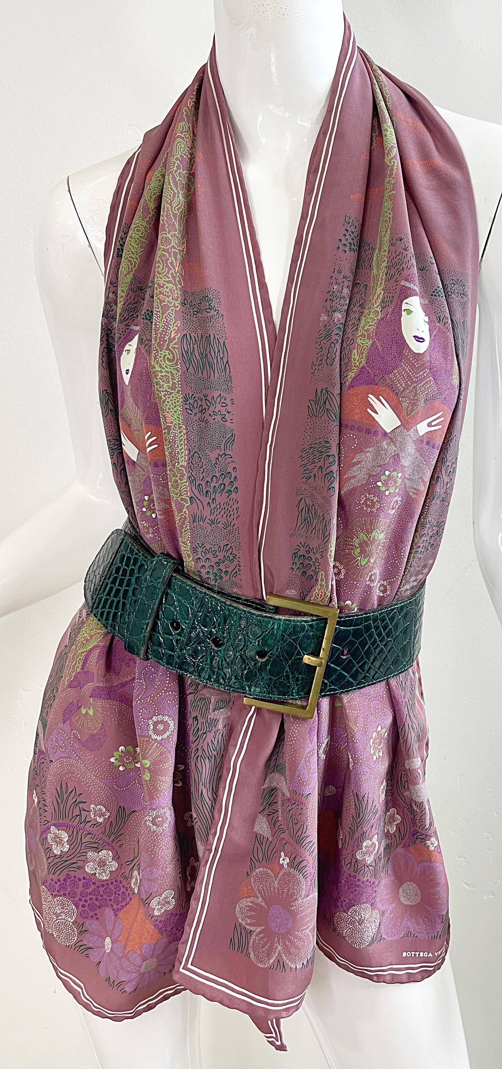 Bottega Veneta 1981 Klimt inspired Vintage 1980s Boho 80s Silk Scarf Top  For Sale 4