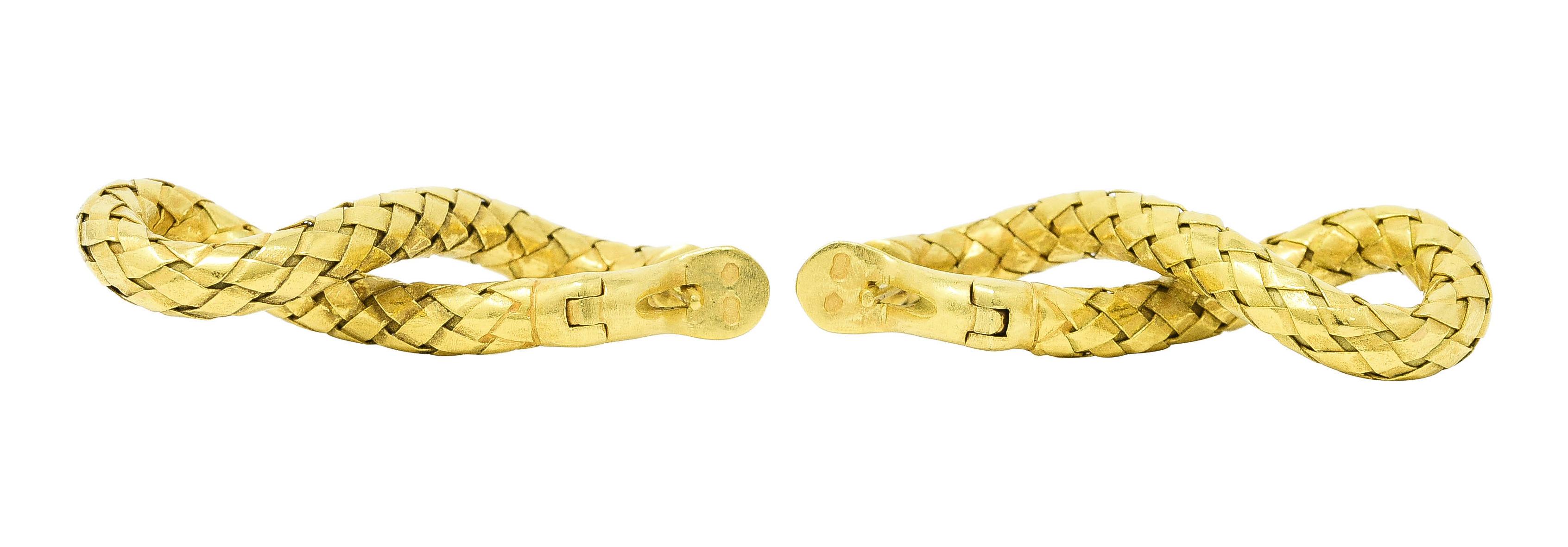 Bottega Veneta 1990's 18 Karat Yellow Gold Woven Twist Vintage Earrings In Excellent Condition In Philadelphia, PA