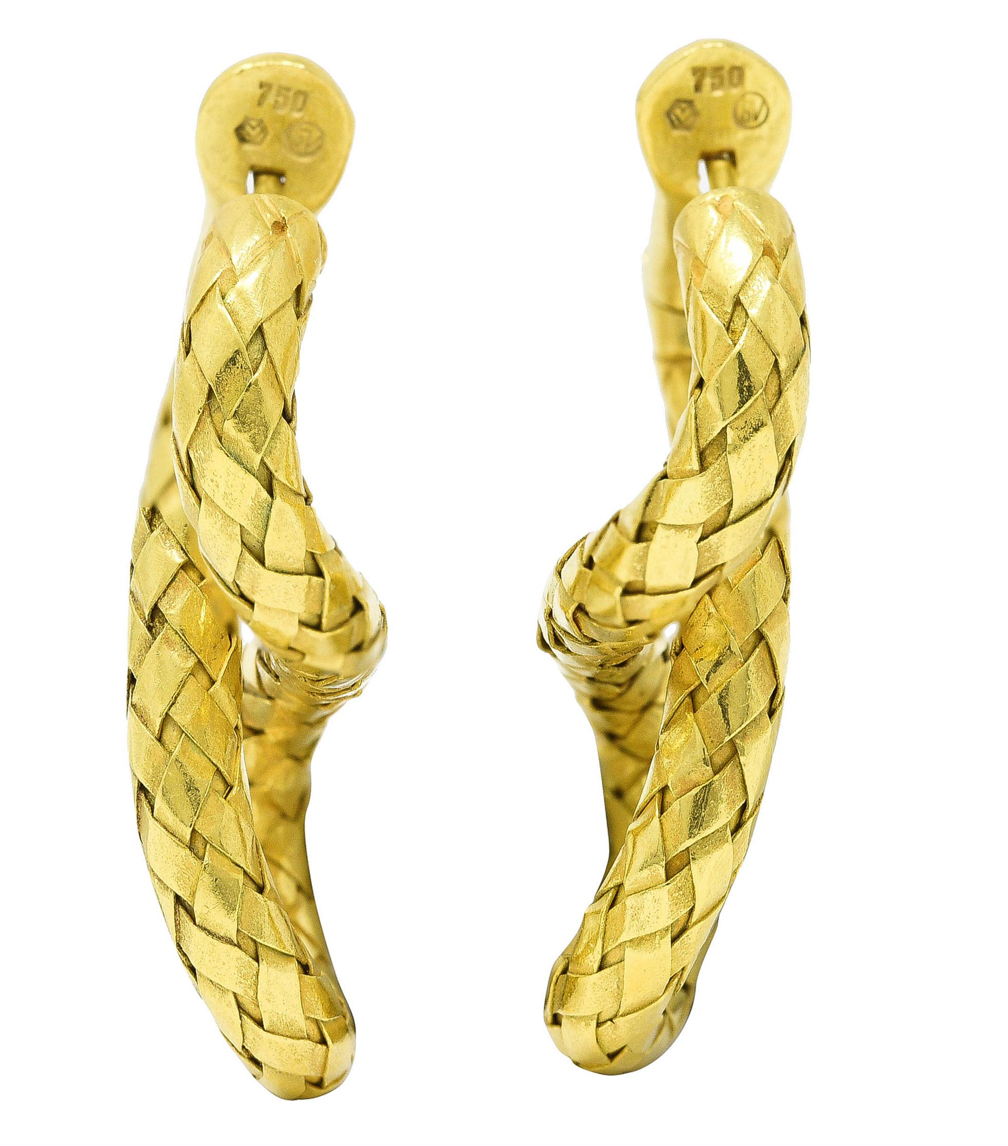 Women's or Men's Bottega Veneta 1990's 18 Karat Yellow Gold Woven Twist Vintage Earrings