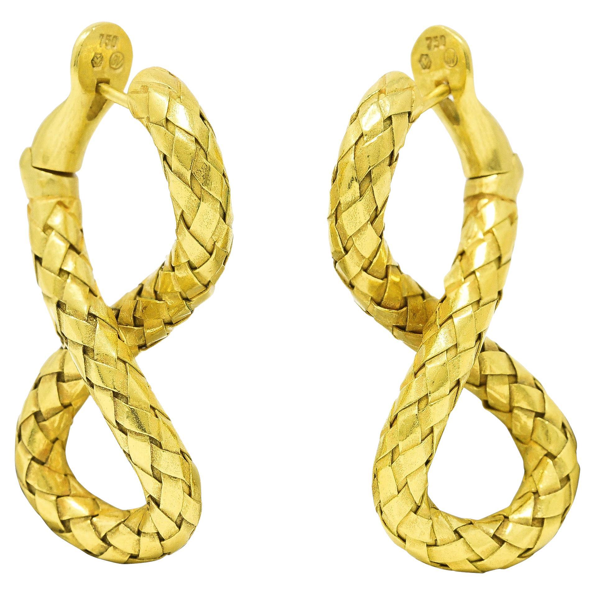 Bottega Veneta 1990's 18 Karat Yellow Gold Woven Twist Vintage Earrings