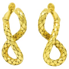 Bottega Veneta 1990's 18 Karat Yellow Gold Woven Twist Vintage Earrings