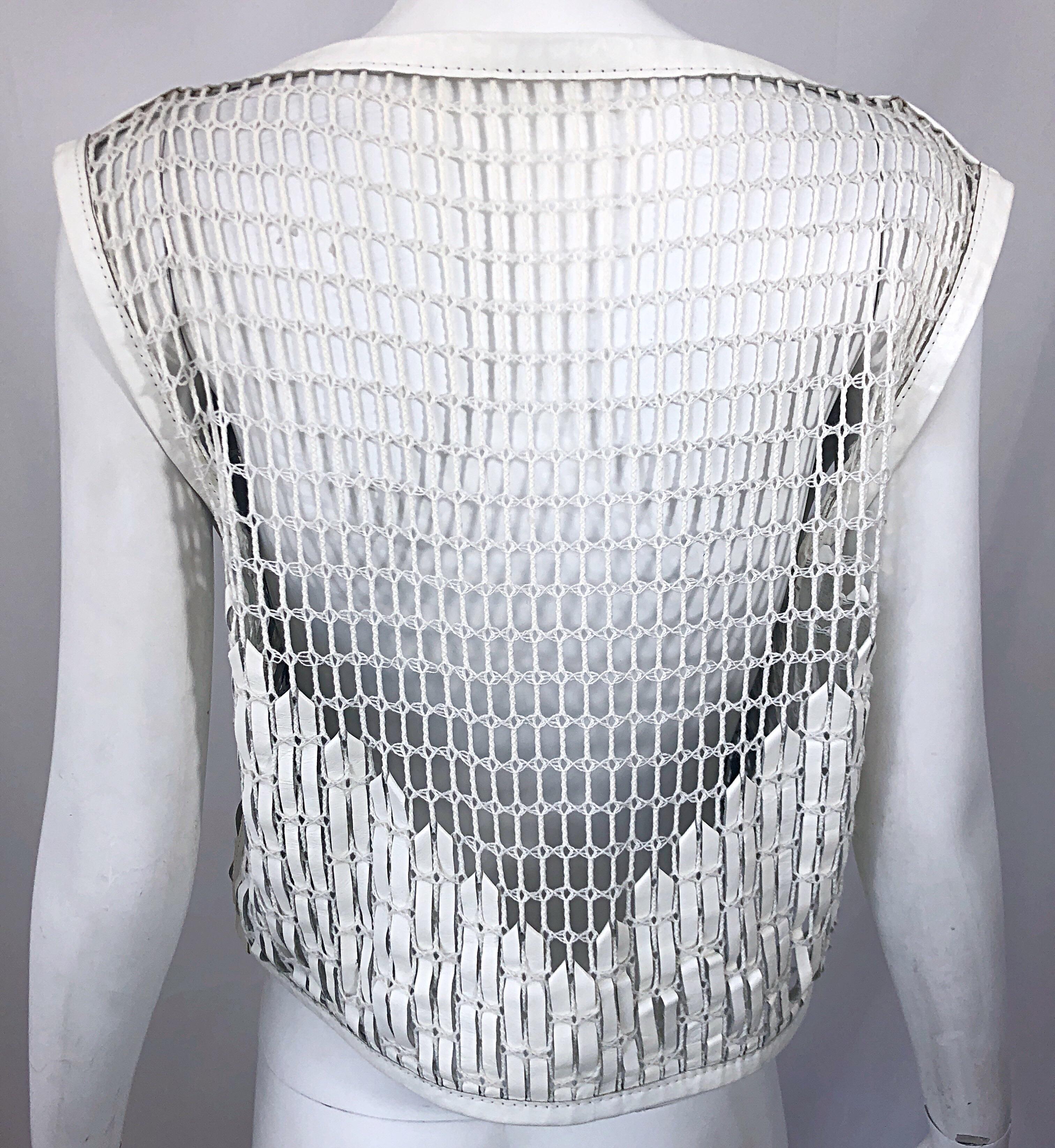 Bottega Veneta 2000s Black and White Leather Cotton Fishnet Avant Garde Crop Top For Sale 3