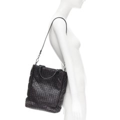 BOTTEGA VENETA 2008 dark purple intrecciato woven small crossbody tote bag