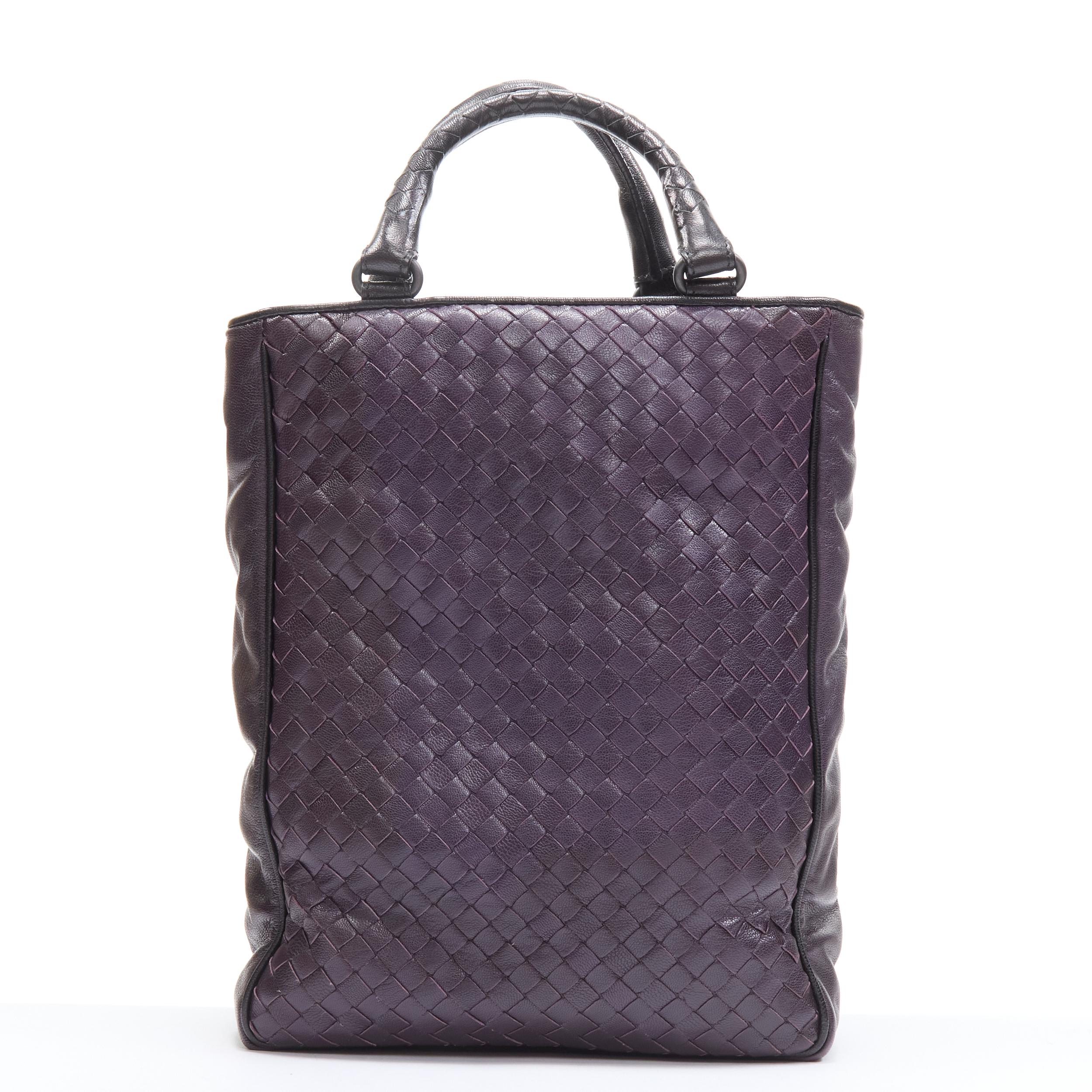 Black BOTTEGA VENETA 2008 dark purple intrecciato woven small crossbody tote bag