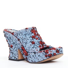 BOTTEGA VENETA 2011 Runway blue red boucle platform mule sandals EU37.5
