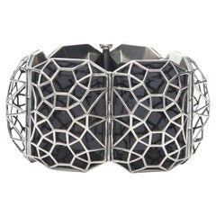 BOTTEGA VENETA 2012 blackened sterling silver black enamel 3D link cuff bracelet