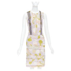 BOTTEGA VENETA 2015 Laufsteg-Kleid aus schwarzem Mesh mit Seidenblumenmuster und Plissee IT38 XS