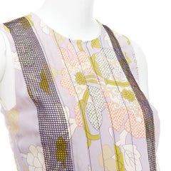 Bottega Veneta 2015 Abito da passerella in seta viola con stampa floreale e pieghe a rete IT38 XS