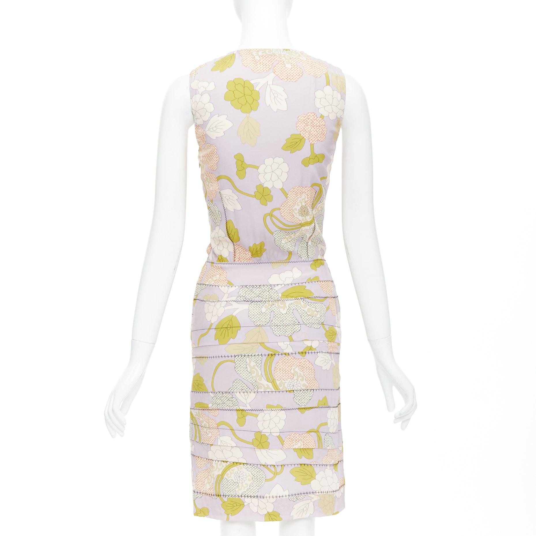 Women's BOTTEGA VENETA 2015 Runway silk purple floral print mesh pleat dress IT38 XS For Sale