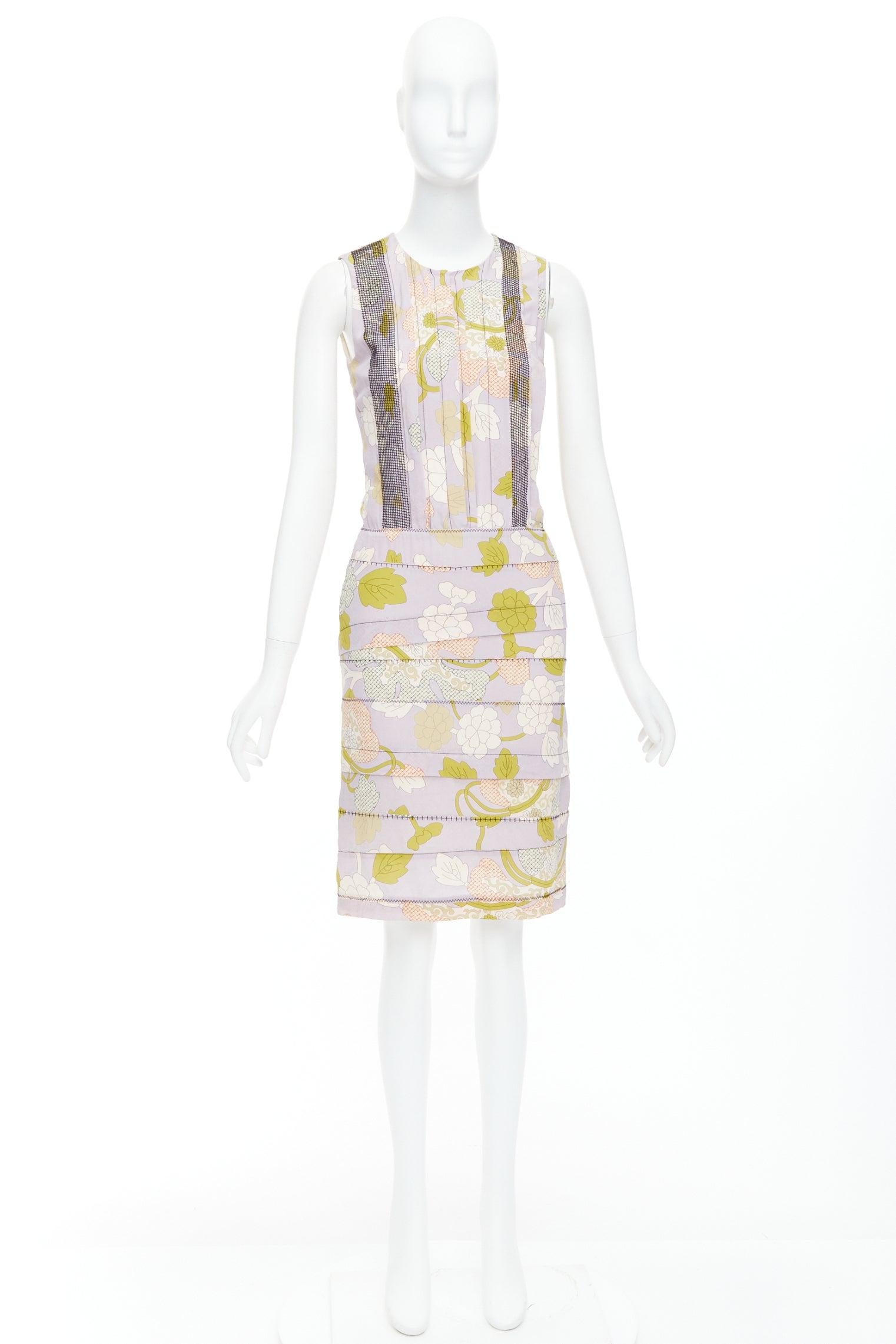 BOTTEGA VENETA 2015 Runway silk purple floral print mesh pleat dress IT38 XS For Sale 4