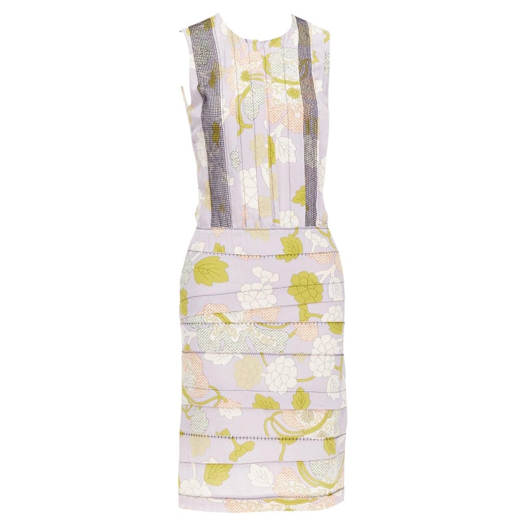 BOTTEGA VENETA 2015 Runway silk purple floral print mesh pleat dress IT38  XS For Sale at 1stDibs