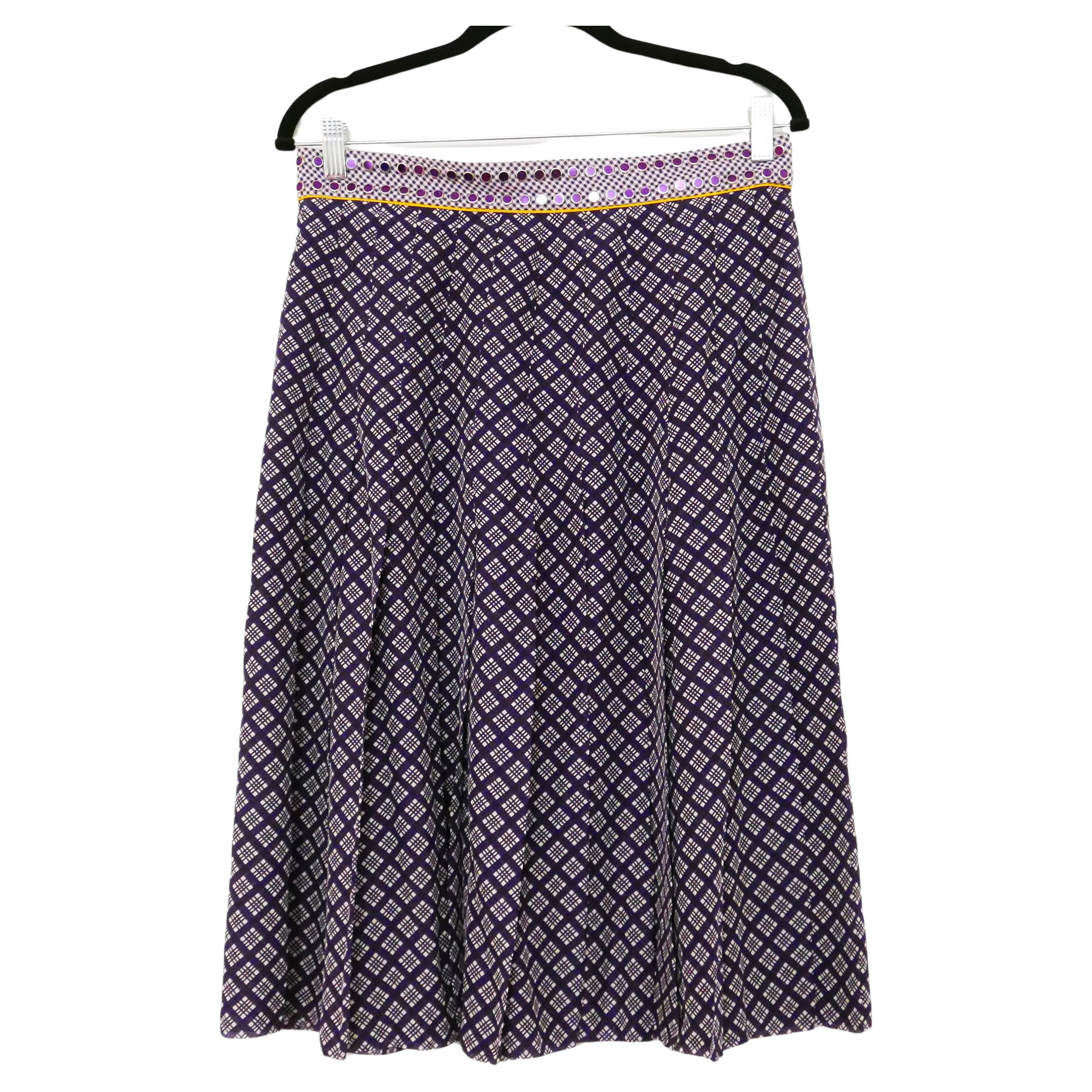 Bottega Veneta 2018 Gingham Silk Mirror Embellished Pleated Skirt For Sale