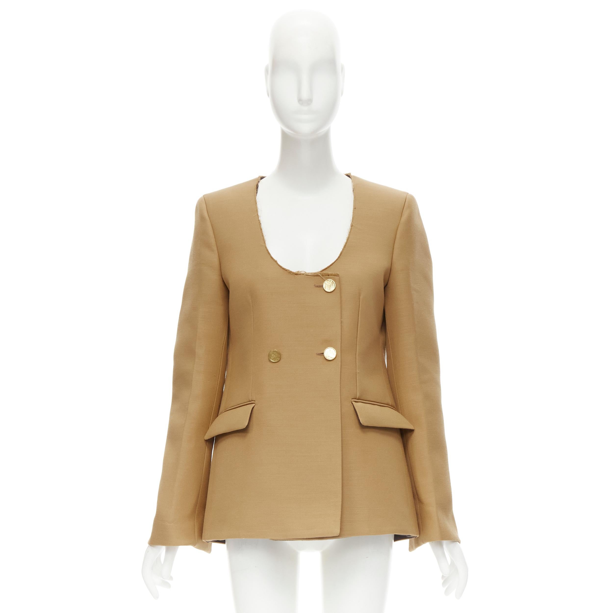 BOTTEGA VENETA 2019 brown acrylic wool raw cutout collar stuff jacket IT42 M 3