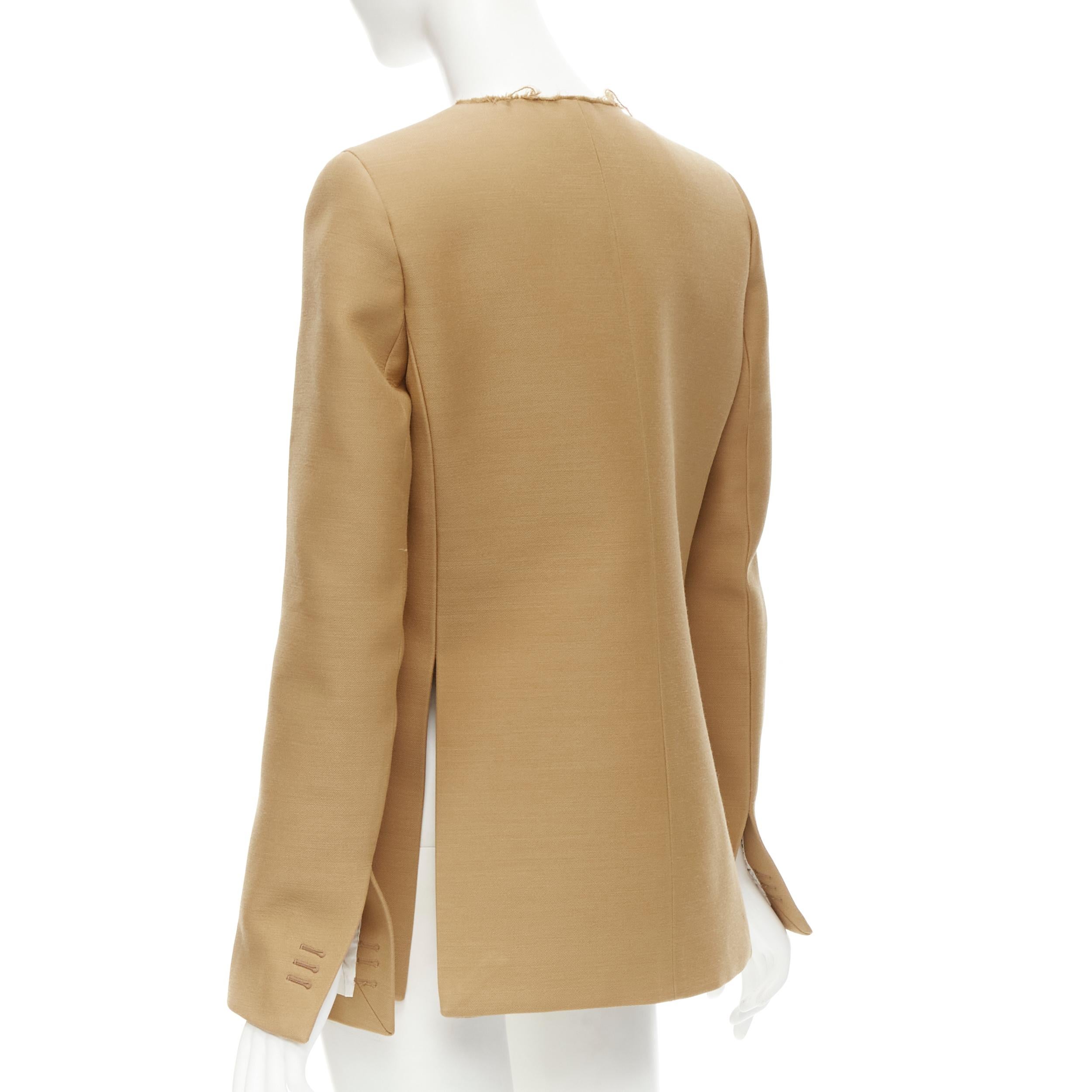 BOTTEGA VENETA 2019 brown acrylic wool raw cutout collar stuff jacket IT42 M In Excellent Condition In Hong Kong, NT