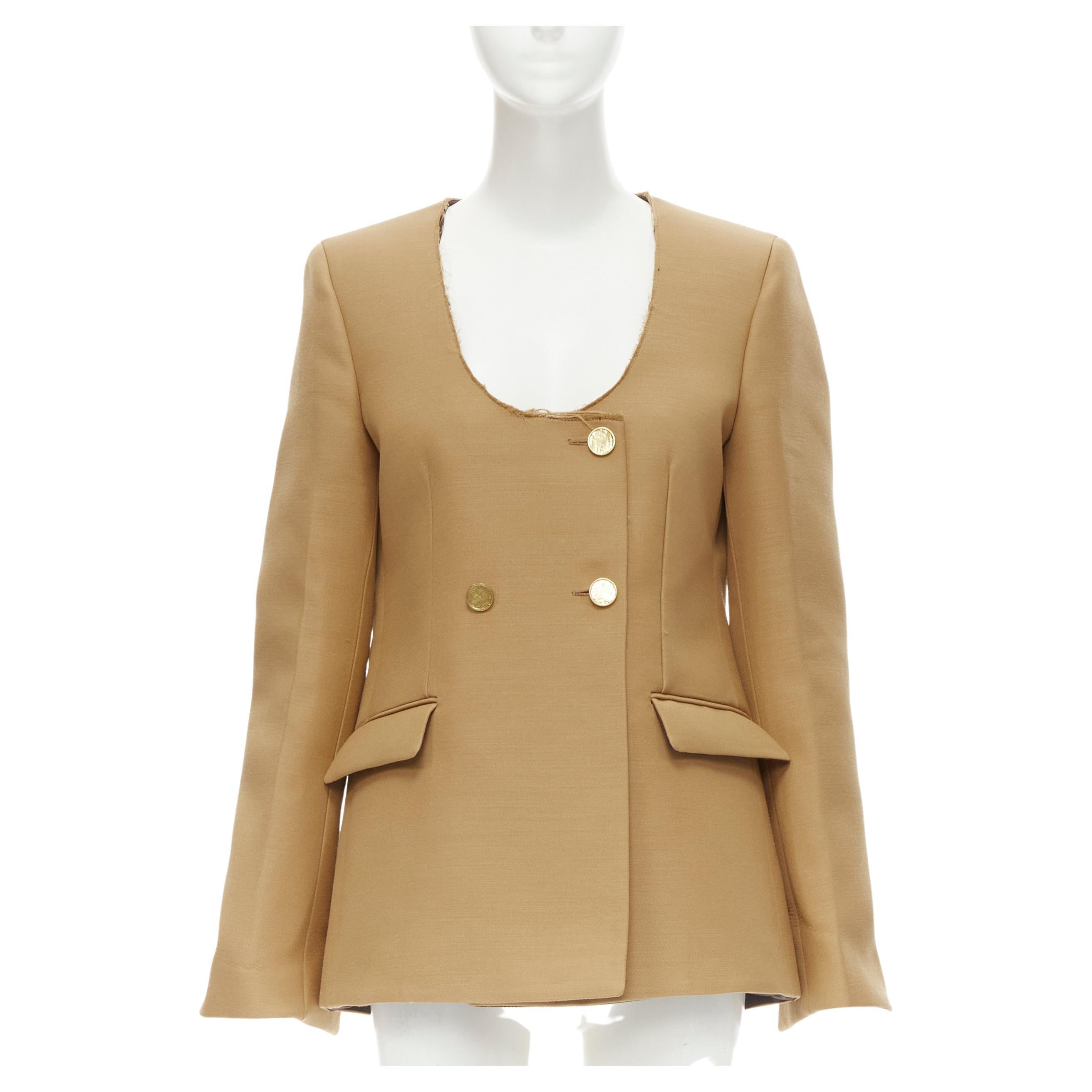 BOTTEGA VENETA 2019 brown acrylic wool raw cutout collar stuff jacket IT42 M