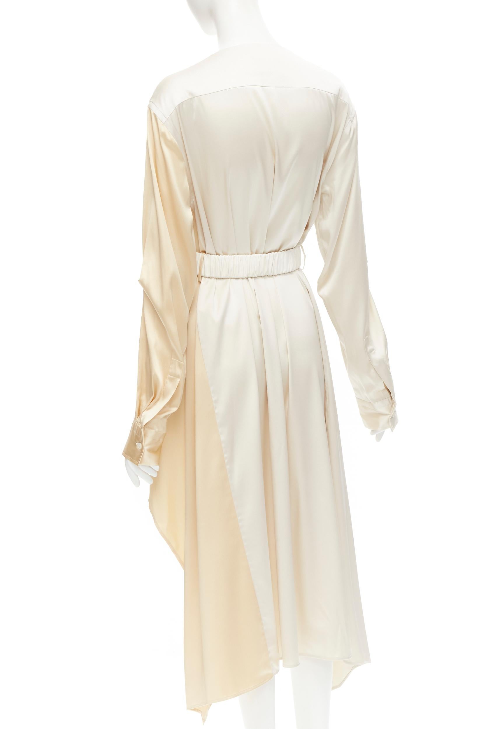 Beige BOTTEGA VENETA 2019 Daniel Lee 100% silk cream leather belted draped robe IT40 S
