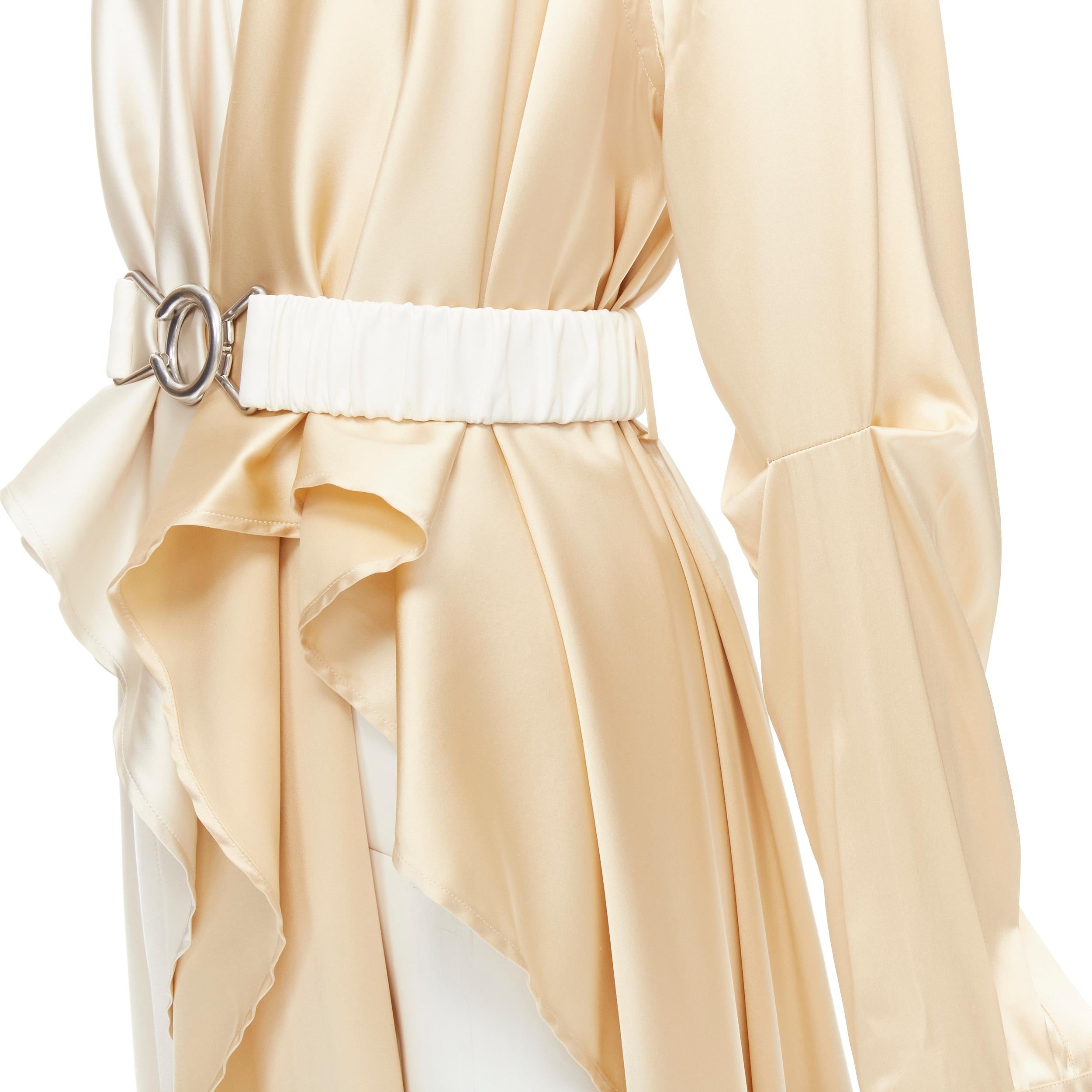 BOTTEGA VENETA 2019 Daniel Lee 100% silk cream leather belted draped robe IT40 S In Excellent Condition In Hong Kong, NT