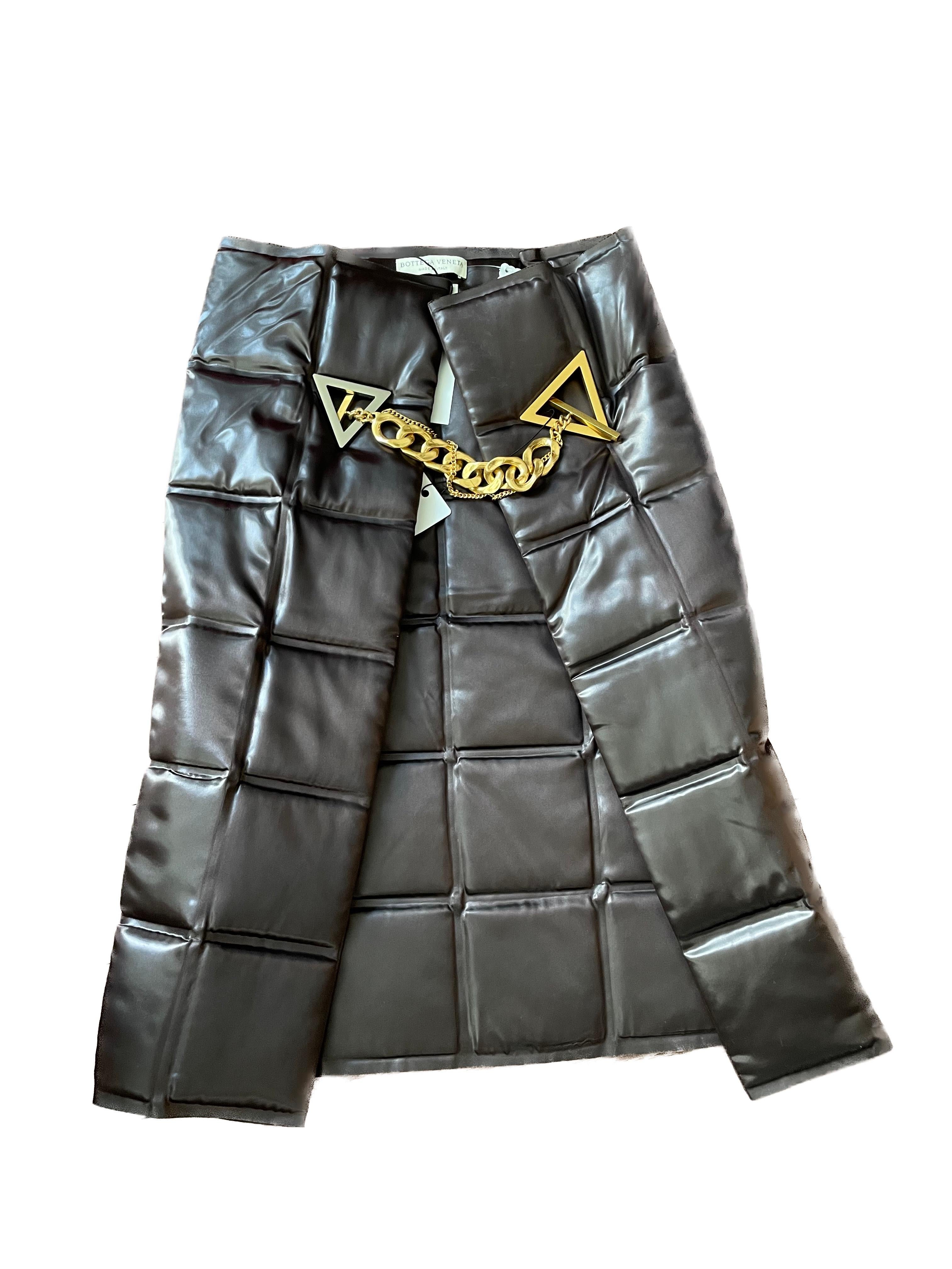 Women's or Men's Bottega Veneta 2019 Fall Runway 2 panel Brown Pad mid length skirt with chain