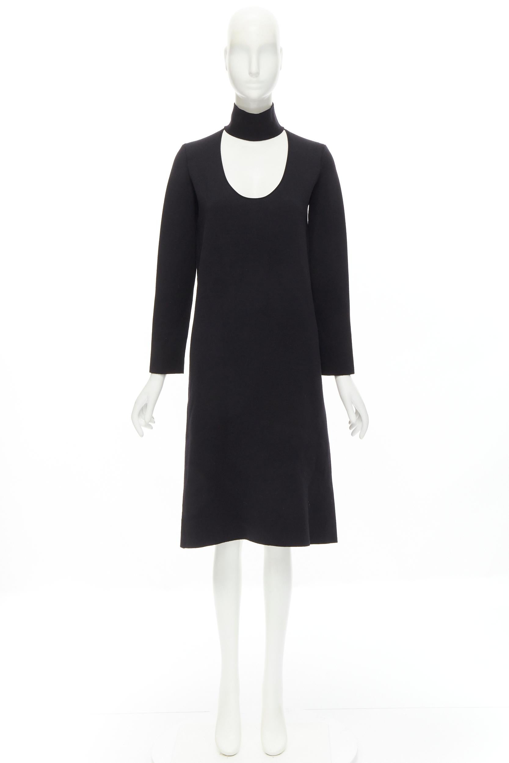 BOTTEGA VENETA 2019 Runway black thick wool blend cut out collar dress IT38 XS For Sale 2