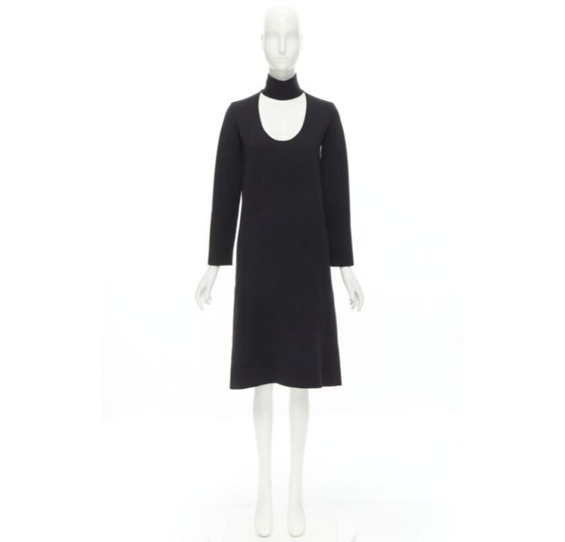 BOTTEGA VENETA Pasarela 2019 negro mezcla de lana gruesa vestido cuello recortado IT38 XS en venta 5