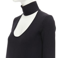 BOTTEGA VENETA 2019 Runway black thick wool blend cut out collar dress IT38 XS