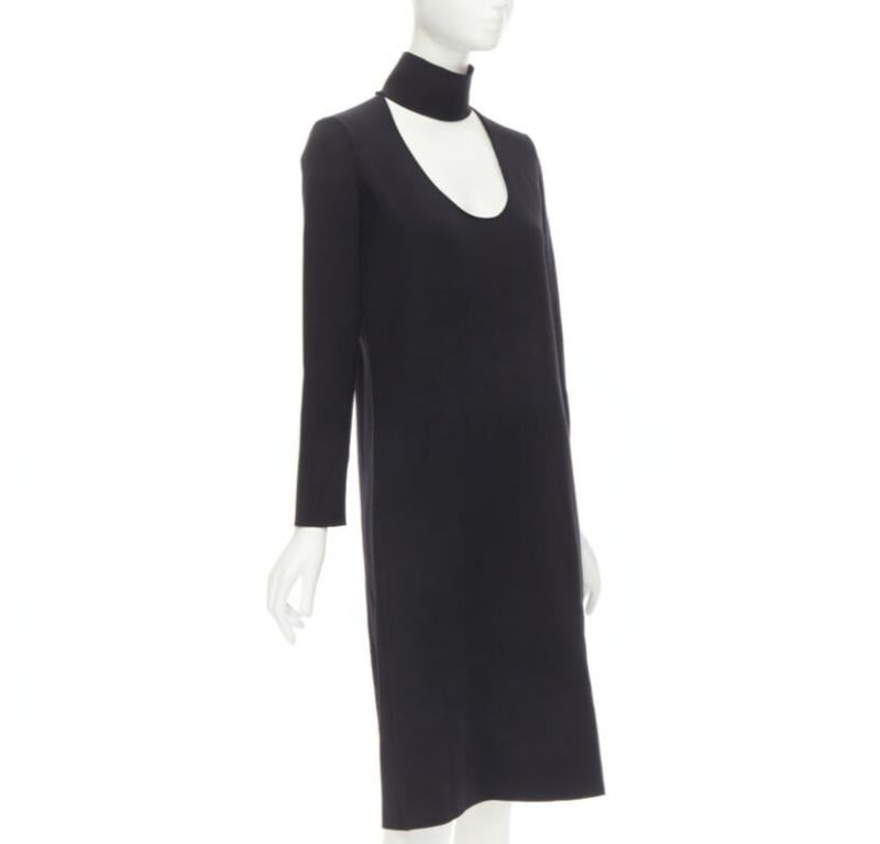 BOTTEGA VENETA Pasarela 2019 negro mezcla de lana gruesa vestido cuello recortado IT38 XS Negro en venta