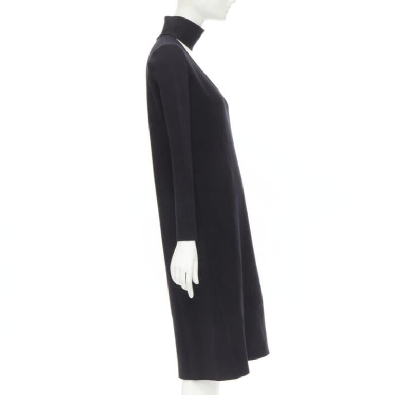 BOTTEGA VENETA Pasarela 2019 negro mezcla de lana gruesa vestido cuello recortado IT38 XS en Excelente estado para la venta en Hong Kong, NT
