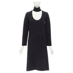 BOTTEGA VENETA 2019 Laufsteg Schwarzes Kleid aus dicker Wollmischung mit ausgeschnittenem Kragen IT38 XS