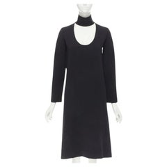 BOTTEGA VENETA 2019 Runway black thick wool blend cut out collar dress IT38 XS